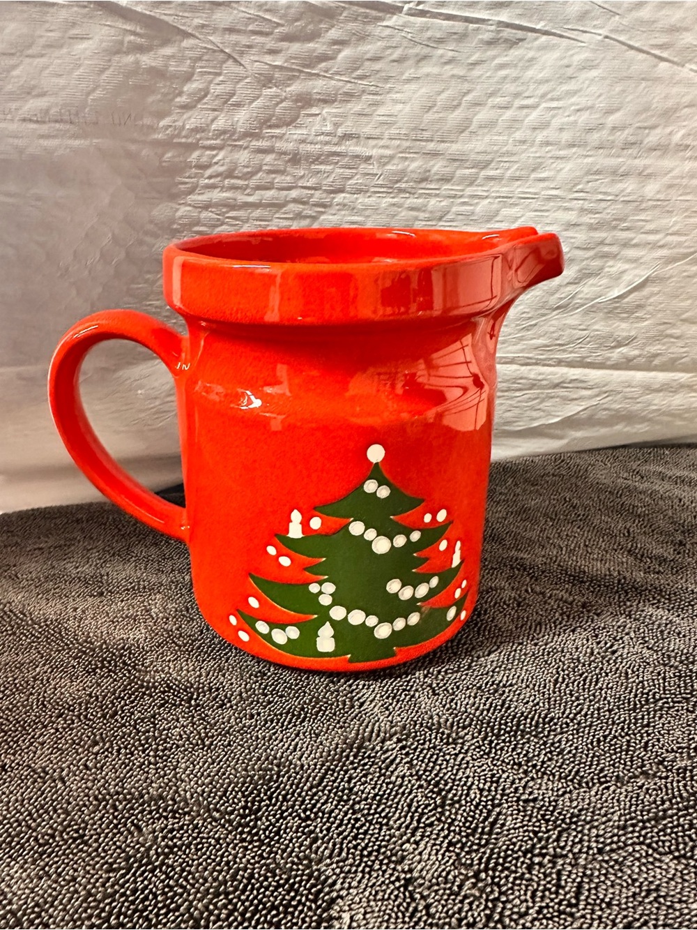 Holiday Red Christmas Tree Ceramic Pitcher